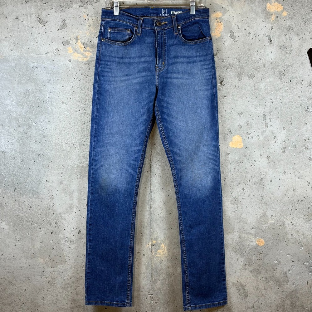 George Jeans Mens 32x34 Medium Wash Blue Stretch Straight Leg GM0107